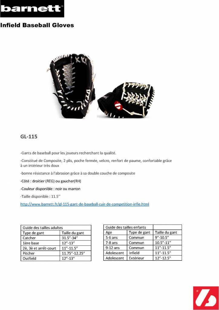 GL-115 Guantone da baseball in pelle, competizione, infield 11.5, nero