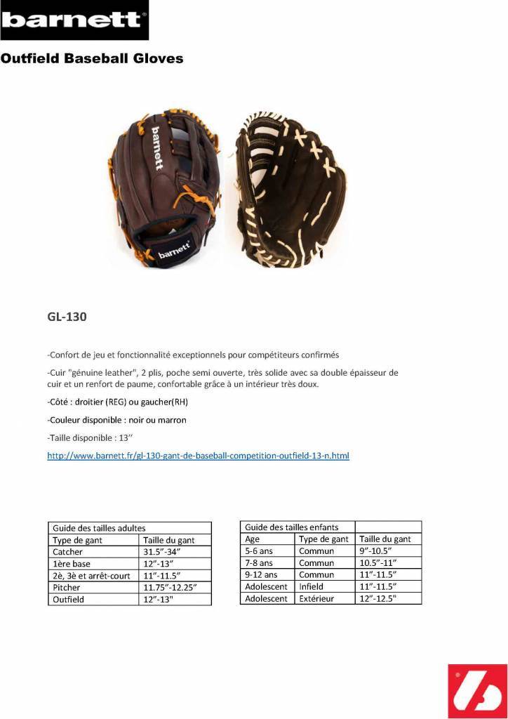 GL-130 Guantone da baseball, competizione, outfield, vera pelle, 13, Nero