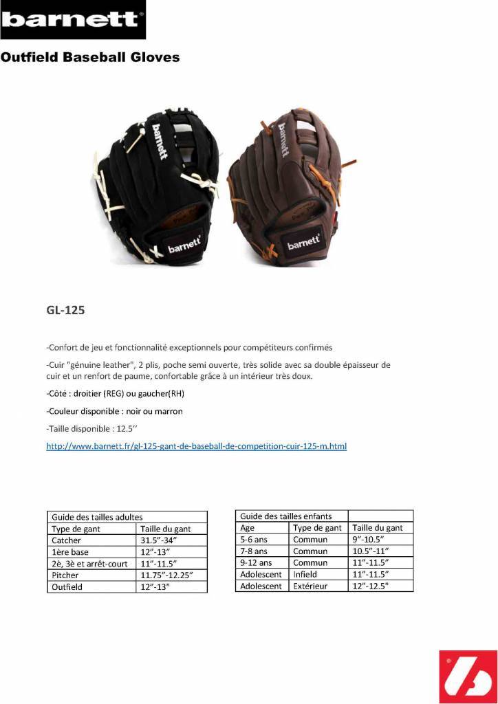 GL-125 Guantone da baseball, competizione, outfield, vera pelle, 12.5, Nero